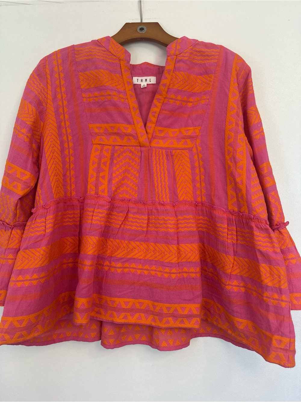 THML Pink and Orange Boho Peasant Tunic